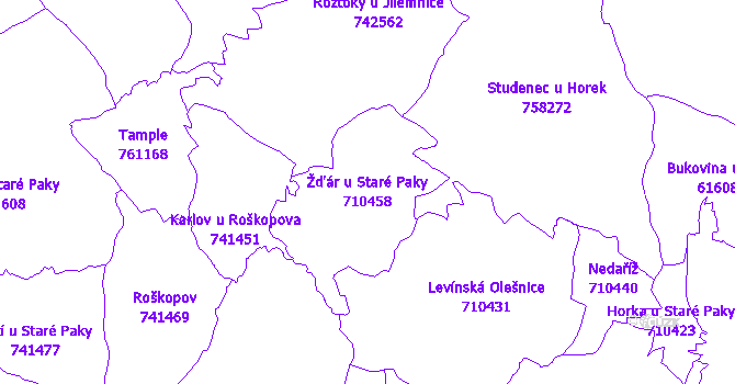 Katastrální mapa Žďár u Staré Paky - přehledová mapa katastrálního území