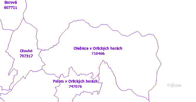 Katastrální mapa Olešnice v Orlických horách - přehledová mapa katastrálního území