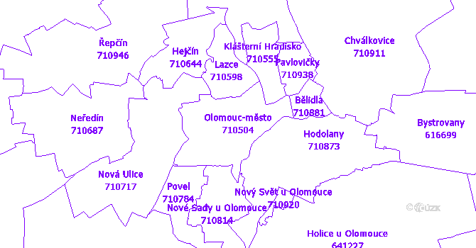 Katastrální mapa Olomouc-město