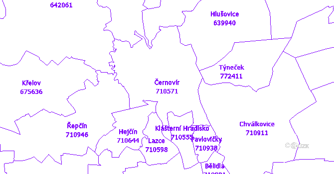 Katastrální mapa Černovír - přehledová mapa katastrálního území