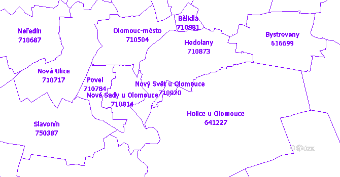 Katastrální mapa Nový Svět u Olomouce - přehledová mapa katastrálního území