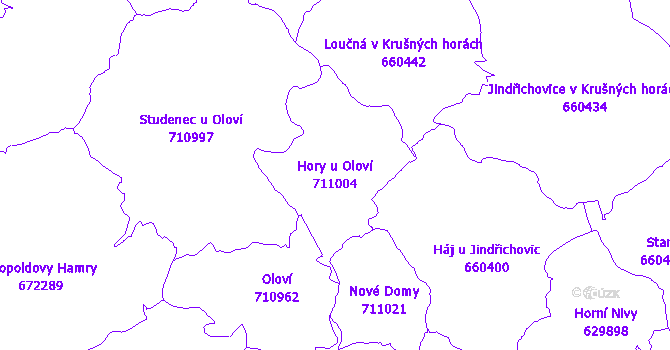 Katastrální mapa Hory u Oloví - přehledová mapa katastrálního území
