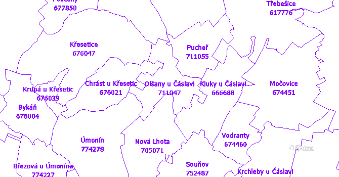 Katastrální mapa Olšany u Čáslavi