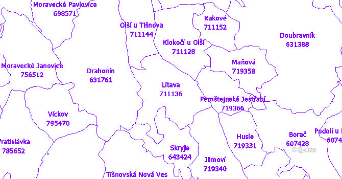 Katastrální mapa Litava - přehledová mapa katastrálního území