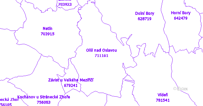 Katastrální mapa Olší nad Oslavou - přehledová mapa katastrálního území