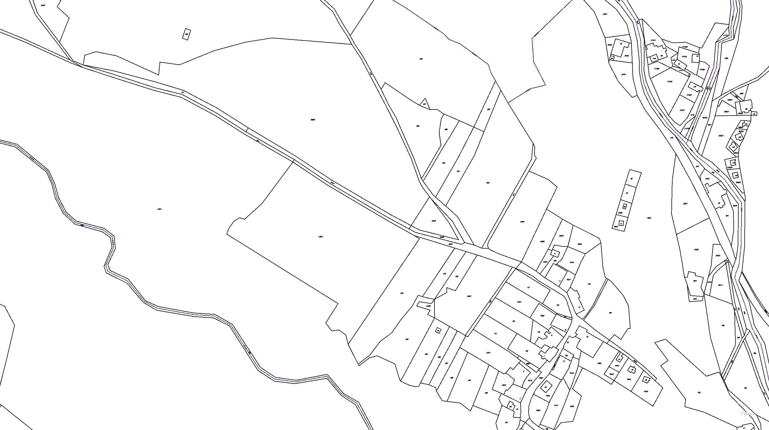 Katastrální mapa pozemků a čísla parcel Boňkov u Hranic