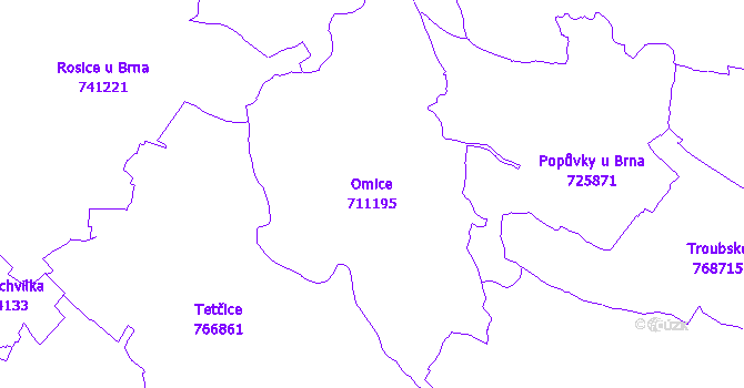 Katastrální mapa Omice - přehledová mapa katastrálního území