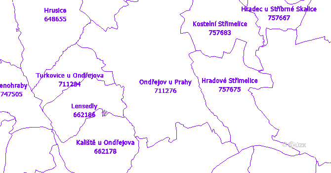 Katastrální mapa Ondřejov u Prahy - přehledová mapa katastrálního území