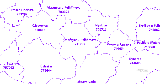 Katastrální mapa Ondřejov u Pelhřimova - přehledová mapa katastrálního území