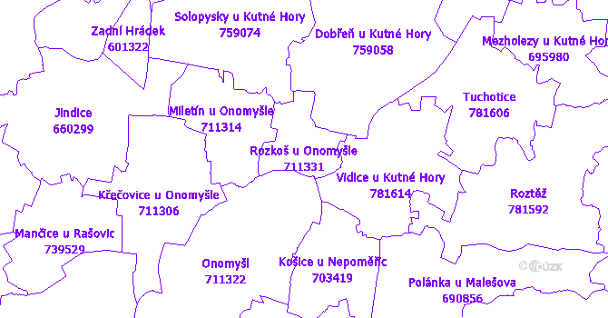 Katastrální mapa Rozkoš u Onomyšle - přehledová mapa katastrálního území