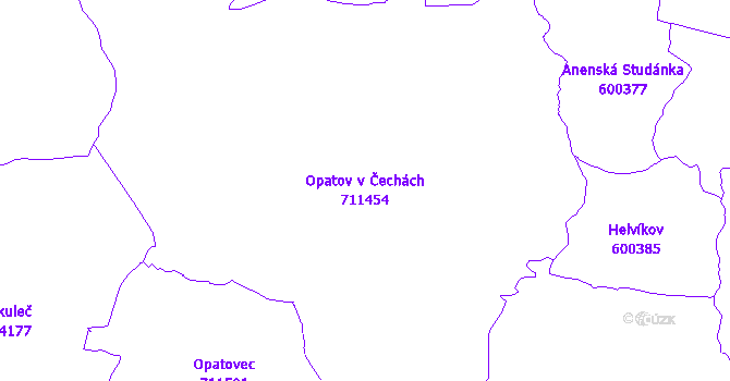 Katastrální mapa Opatov v Čechách - přehledová mapa katastrálního území
