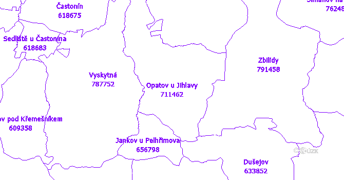 Katastrální mapa Opatov u Jihlavy - přehledová mapa katastrálního území