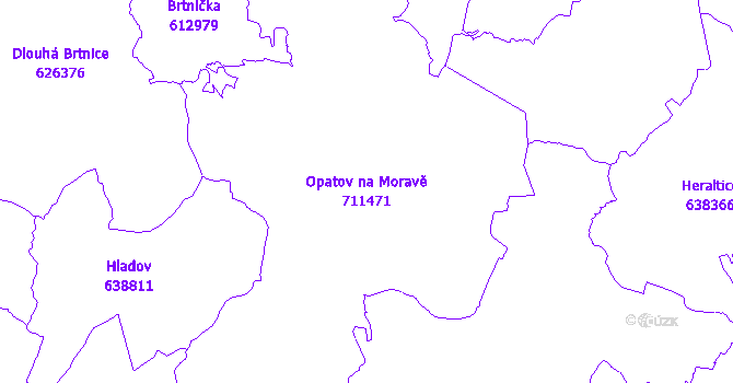 Katastrální mapa Opatov na Moravě - přehledová mapa katastrálního území