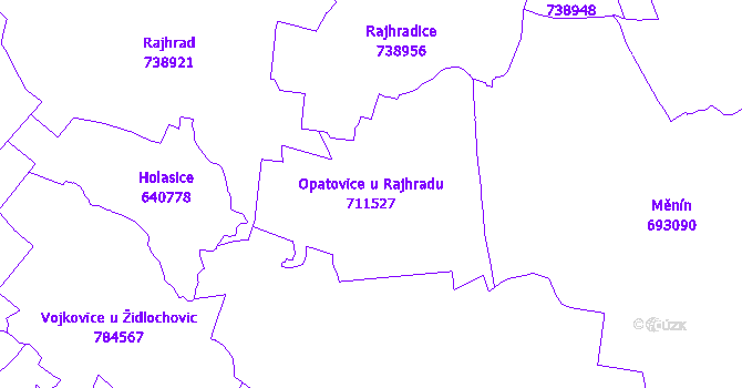Katastrální mapa Opatovice u Rajhradu - přehledová mapa katastrálního území
