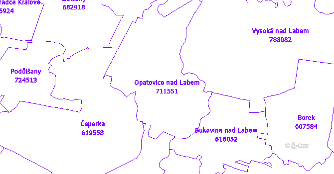 Katastrální mapa Opatovice nad Labem - přehledová mapa katastrálního území