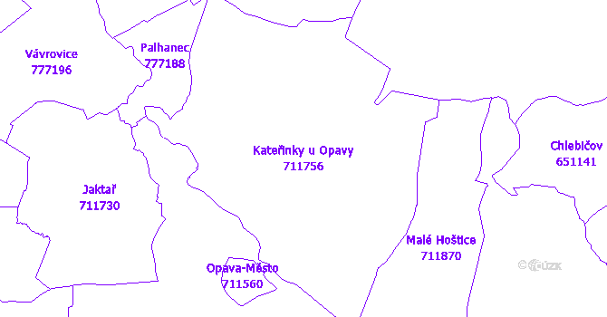Katastrální mapa Kateřinky u Opavy - přehledová mapa katastrálního území