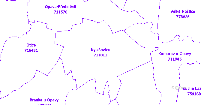 Katastrální mapa Kylešovice - přehledová mapa katastrálního území