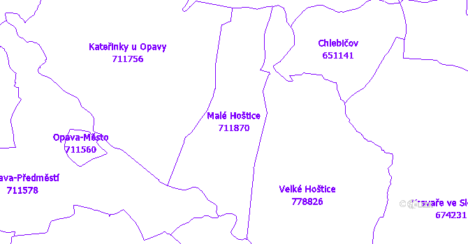 Katastrální mapa Malé Hoštice - přehledová mapa katastrálního území