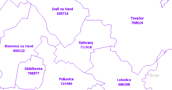 Katastrální mapa Oplocany - přehledová mapa katastrálního území