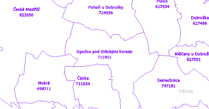 Katastrální mapa Opočno pod Orlickými horami - přehledová mapa katastrálního území