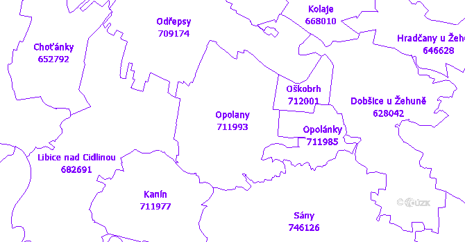 Katastrální mapa Opolany - přehledová mapa katastrálního území