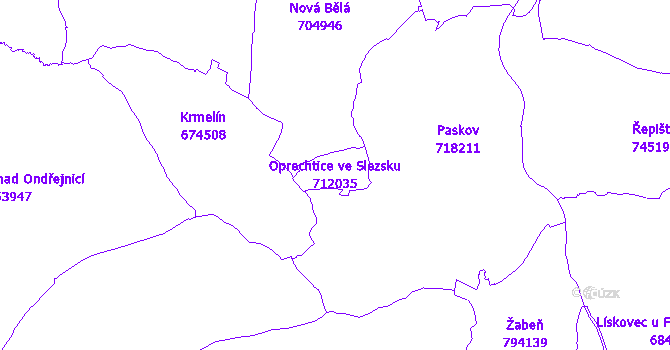 Katastrální mapa Oprechtice ve Slezsku - přehledová mapa katastrálního území