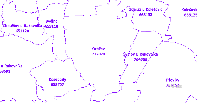 Katastrální mapa Oráčov - přehledová mapa katastrálního území