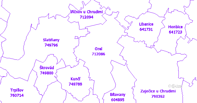 Katastrální mapa Orel - přehledová mapa katastrálního území