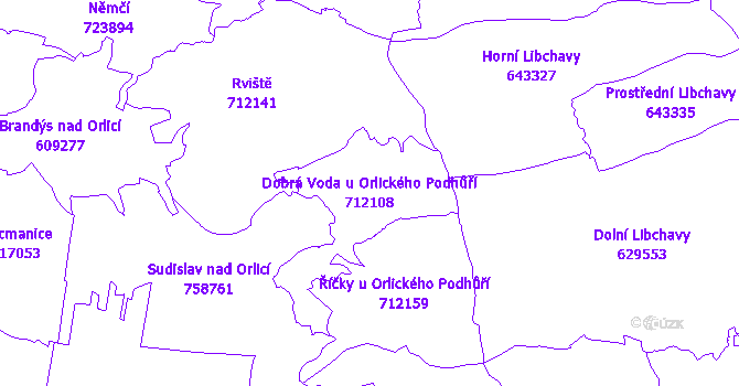 Katastrální mapa Dobrá Voda u Orlického Podhůří - přehledová mapa katastrálního území