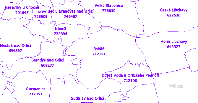 Katastrální mapa Rviště - přehledová mapa katastrálního území
