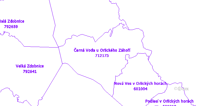 Katastrální mapa Černá Voda u Orlického Záhoří - přehledová mapa katastrálního území