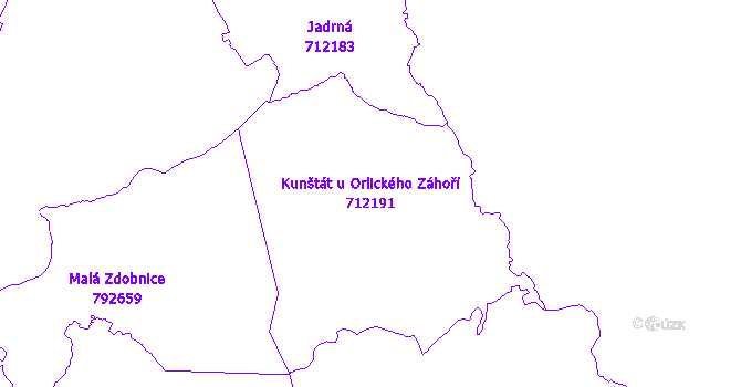 Katastrální mapa Kunštát u Orlického Záhoří - přehledová mapa katastrálního území