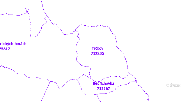 Katastrální mapa Trčkov - přehledová mapa katastrálního území