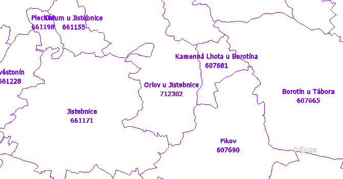 Katastrální mapa Orlov u Jistebnice - přehledová mapa katastrálního území