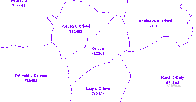 Katastrální mapa Orlová - přehledová mapa katastrálního území