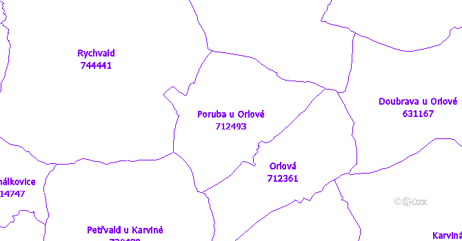 Katastrální mapa Poruba u Orlové - přehledová mapa katastrálního území