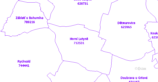 Katastrální mapa Horní Lutyně - přehledová mapa katastrálního území