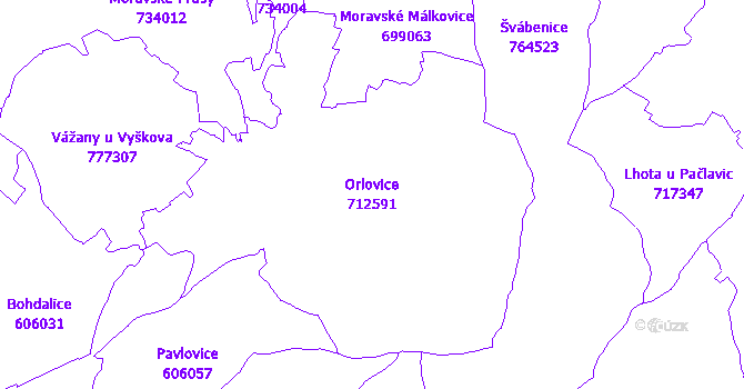 Katastrální mapa Orlovice - přehledová mapa katastrálního území