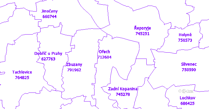 Katastrální mapa Ořech - přehledová mapa katastrálního území
