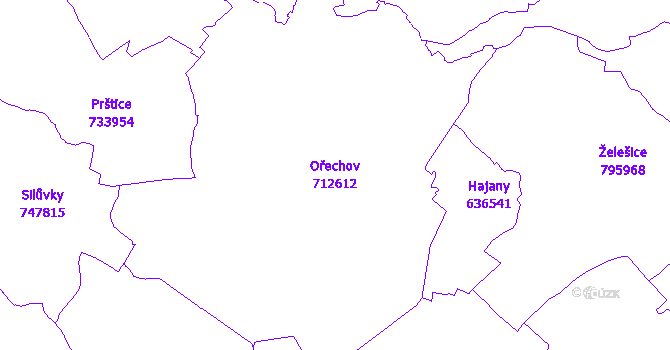 Katastrální mapa Ořechov - přehledová mapa katastrálního území
