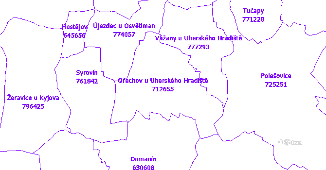 Katastrální mapa Ořechov u Uherského Hradiště - přehledová mapa katastrálního území