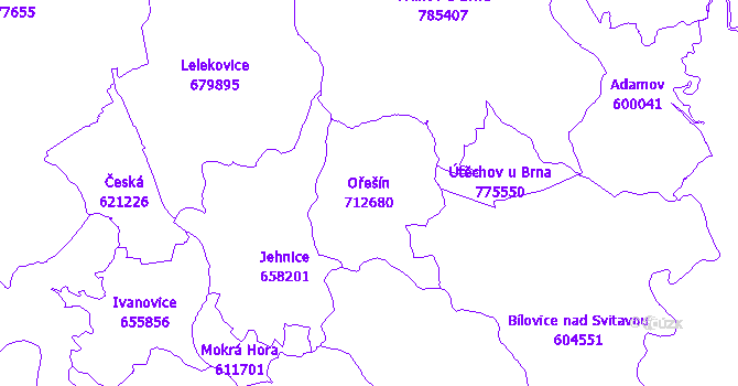 Katastrální mapa Ořešín - přehledová mapa katastrálního území