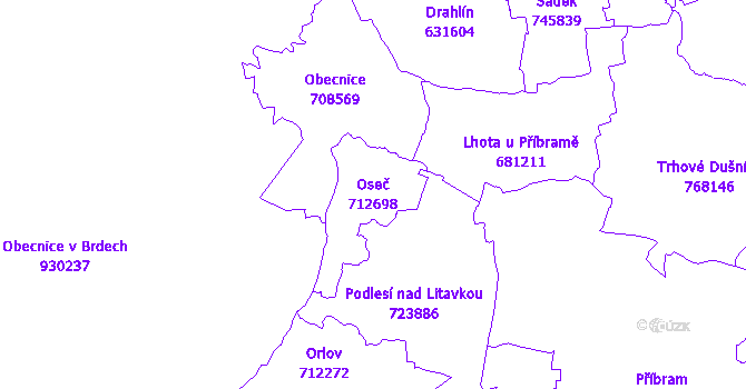 Katastrální mapa Oseč - přehledová mapa katastrálního území