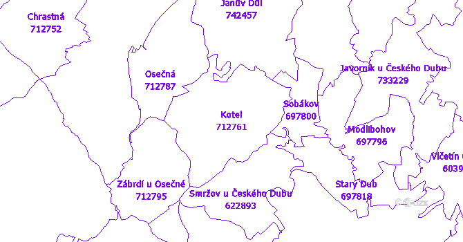 Katastrální mapa Kotel - přehledová mapa katastrálního území