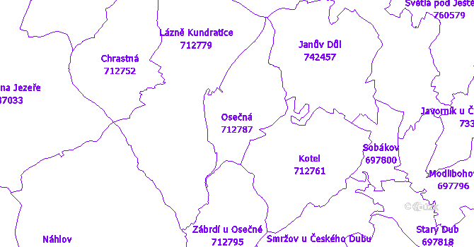Katastrální mapa Osečná - přehledová mapa katastrálního území