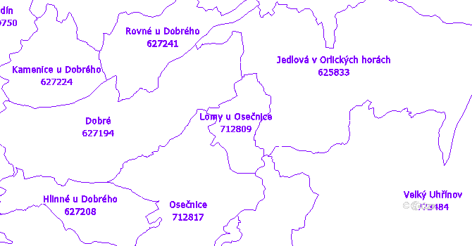 Katastrální mapa Lomy u Osečnice - přehledová mapa katastrálního území