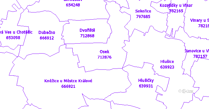 Katastrální mapa Osek - přehledová mapa katastrálního území