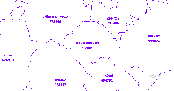 Katastrální mapa Osek u Milevska - přehledová mapa katastrálního území