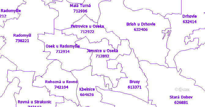 Katastrální mapa Jemnice u Oseka - přehledová mapa katastrálního území