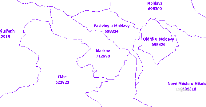 Katastrální mapa Mackov - přehledová mapa katastrálního území